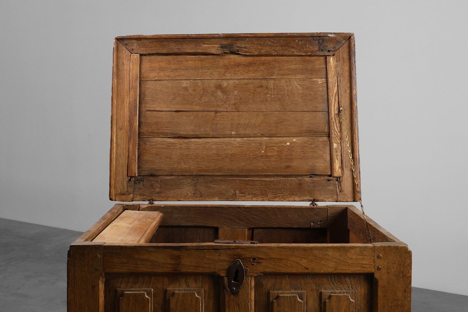 1553.0 Rustic Oak Paneled Trunk Or Chest, France, 18th Century photo