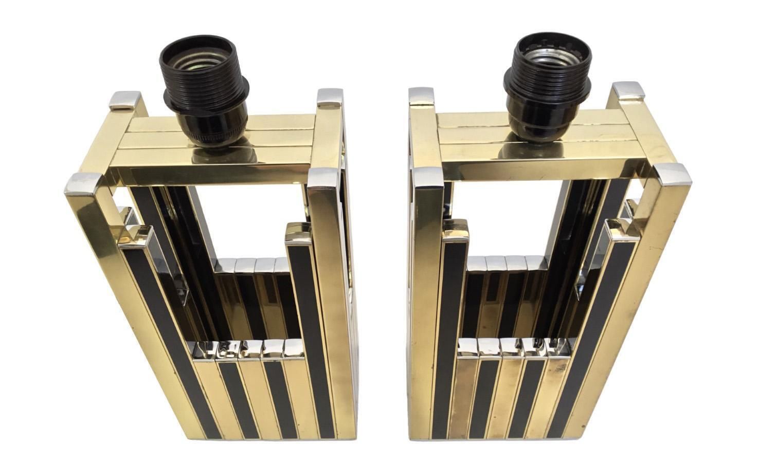Midcentury Gold Brass Black Emanel Pair Of Table Lamps By Bd Lumica, 1970s photo furniture