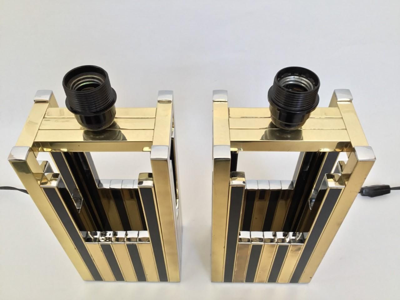 photo vinterior Midcentury Gold Brass Black Emanel Pair Of Table Lamps By Bd Lumica, 1970s
