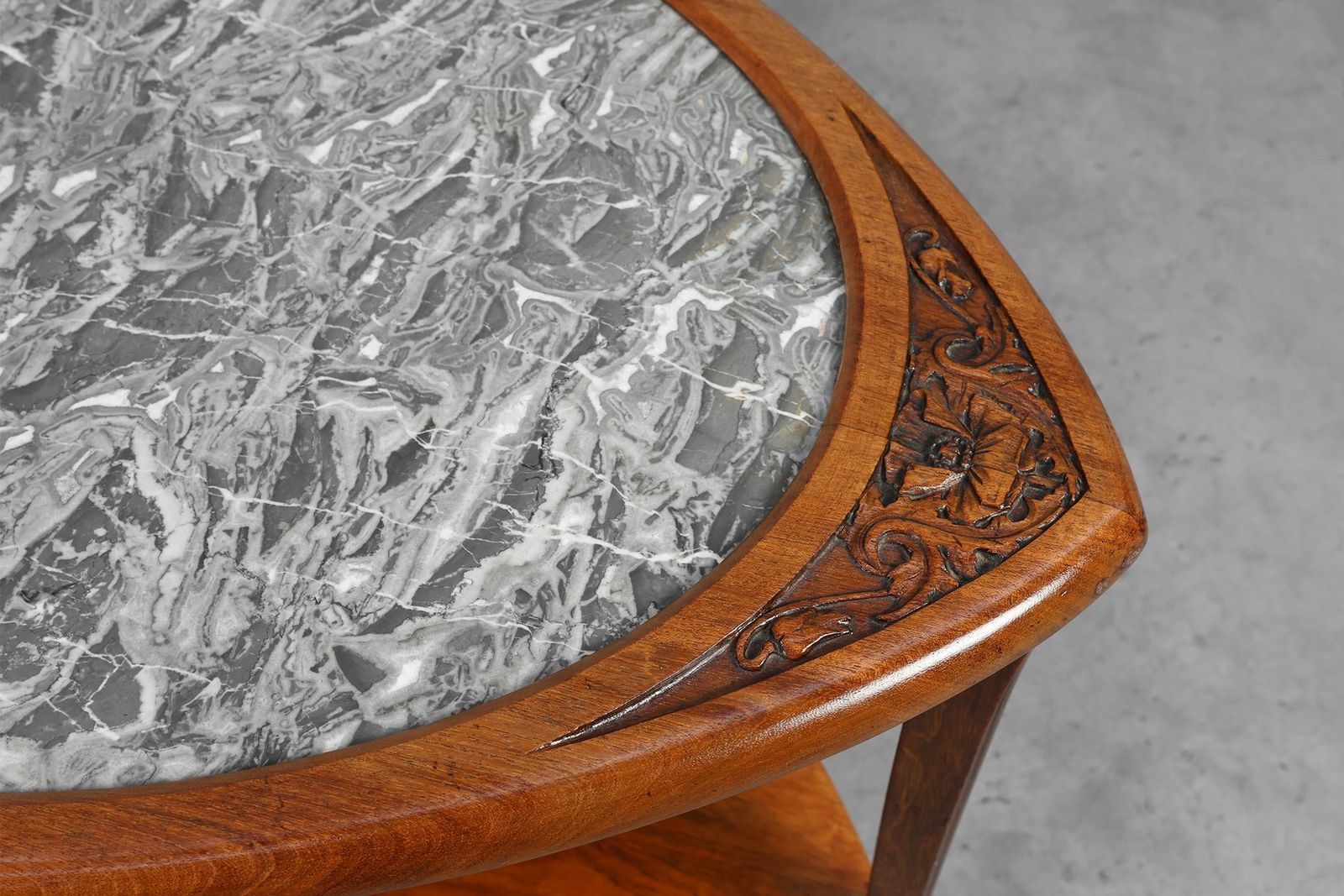 Art Nouveau Side Table In Walnut And Marble, France, 1915 photo vintage
