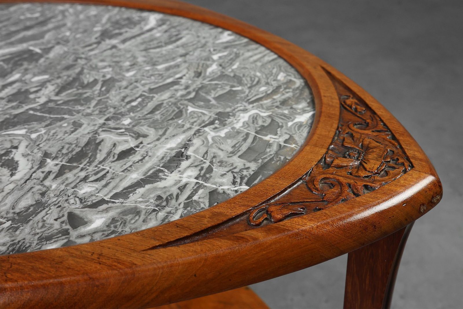 photo for sale Art Nouveau Side Table In Walnut And Marble, France, 1915