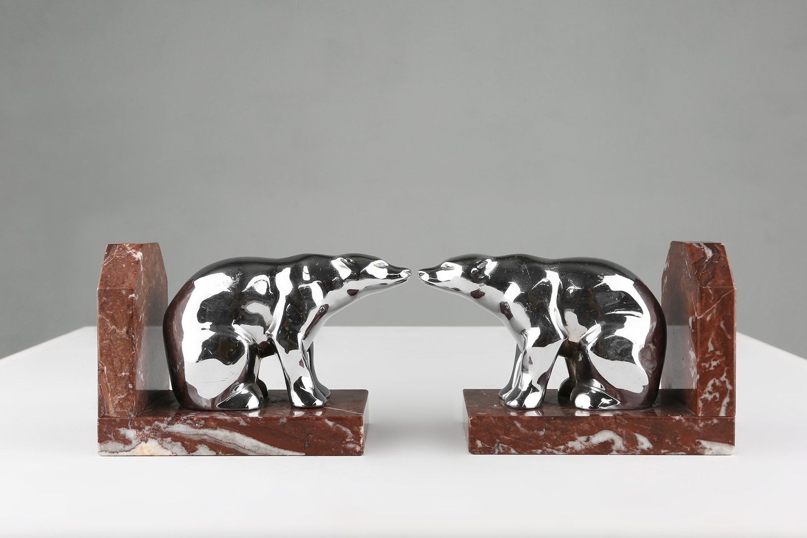 Art Deco Marble And Metal Bear Bookends, France, 1930s, Set Of 2 photo furniture
