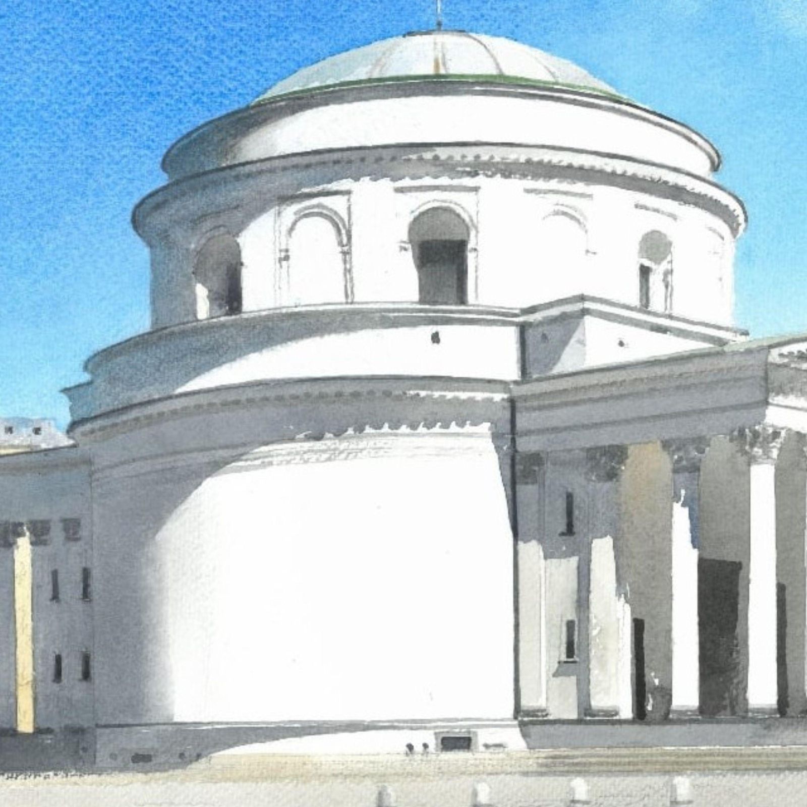 Michal Suffczynskithree Crosses Square   Warsaw Large Architectural Cityscape Watercolor2022 photo Art