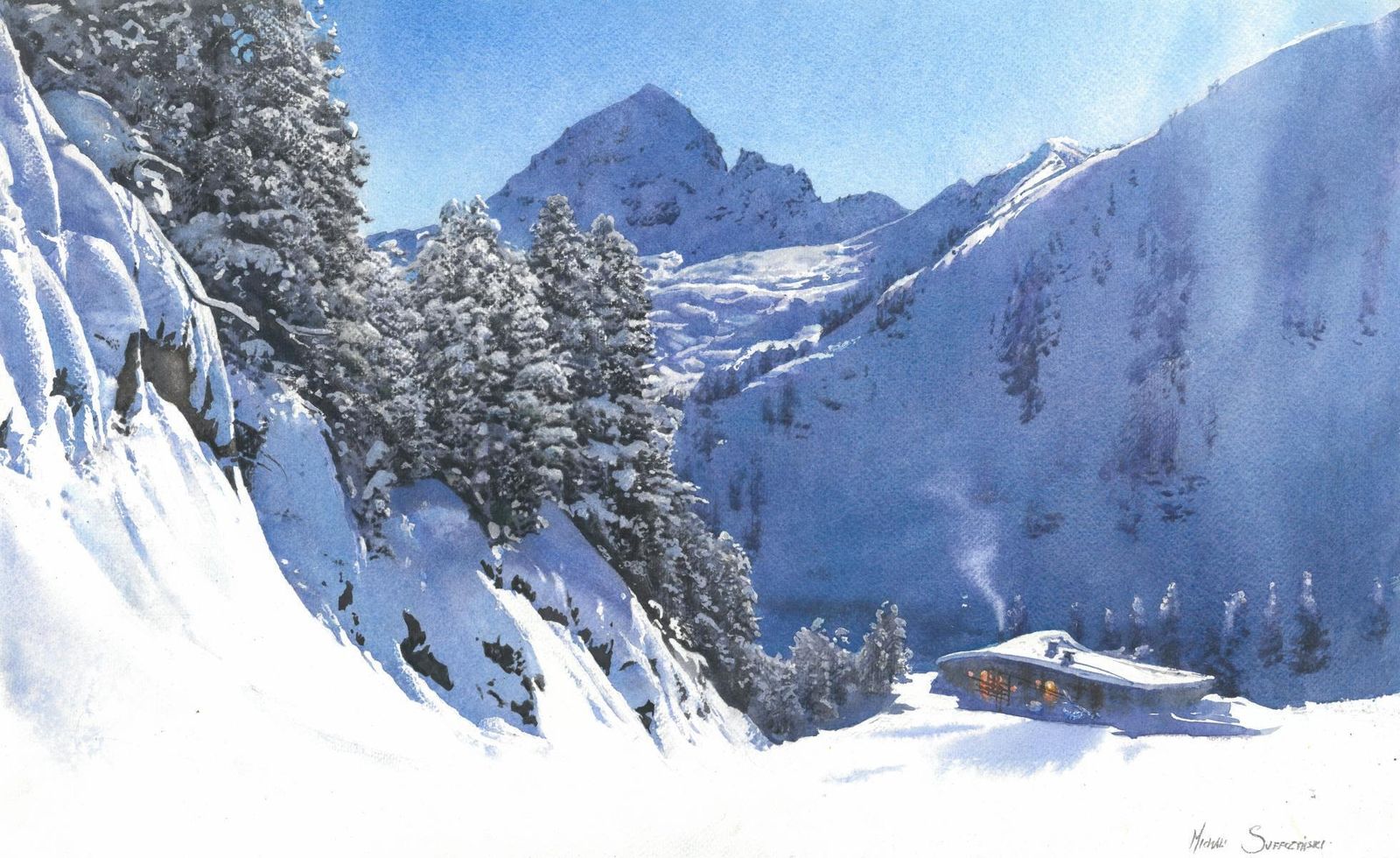 Michal Suffczynskialpe Cermis – Large Alpine Mountain Landscape Watercolor By Michał Suffczynski2024