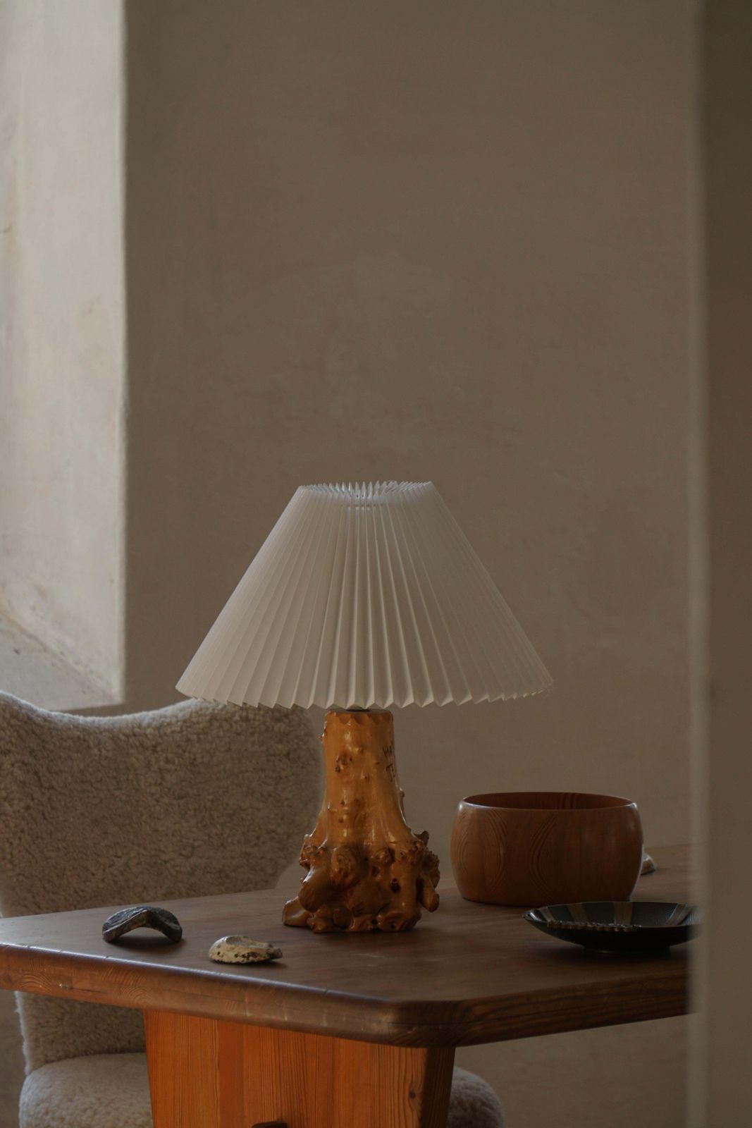 Scandinavian Modern, Carved Wooden Table Lamp With Engraved Inscription, 1972 photo for sale