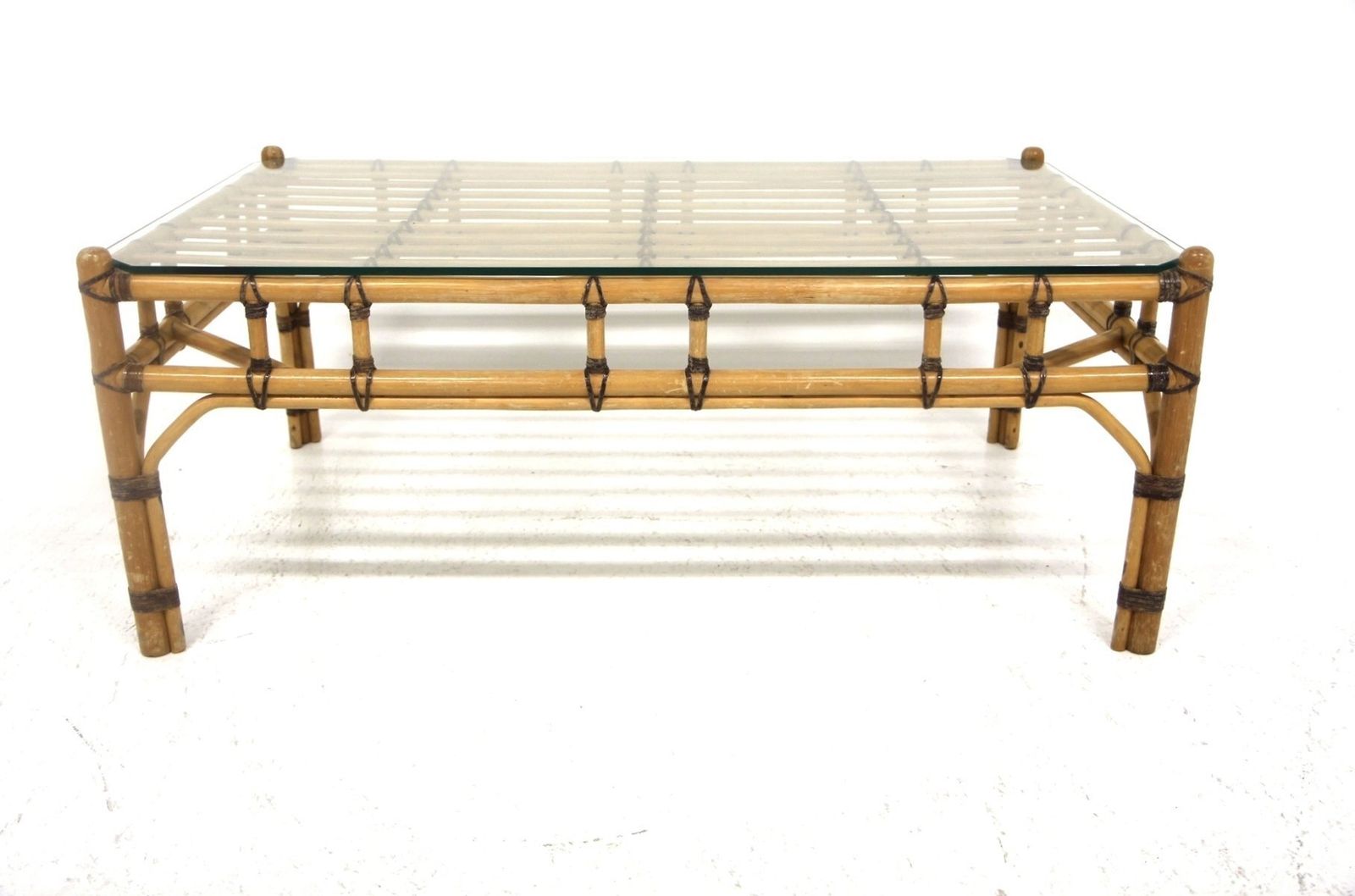 Scandinavian Coffee Table In Glass And Rattan, Sweden, 1970s photo Furniture