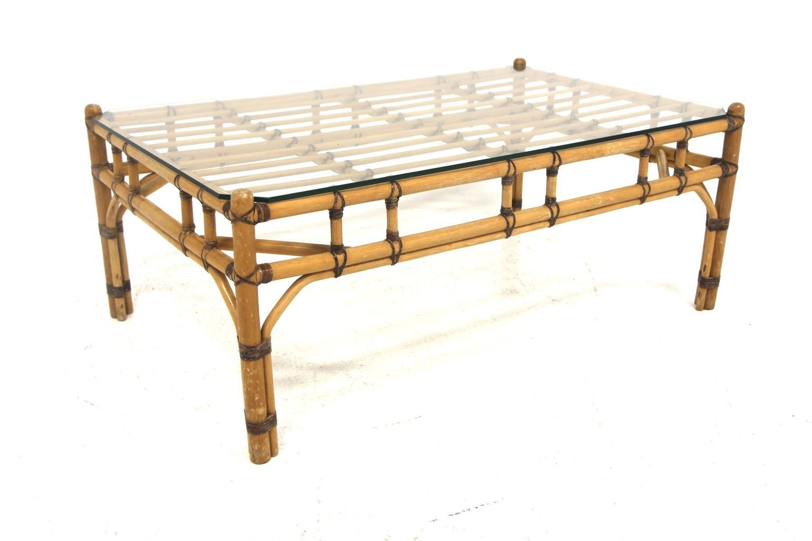 Scandinavian Coffee Table In Glass And Rattan, Sweden, 1970s photo 595.0