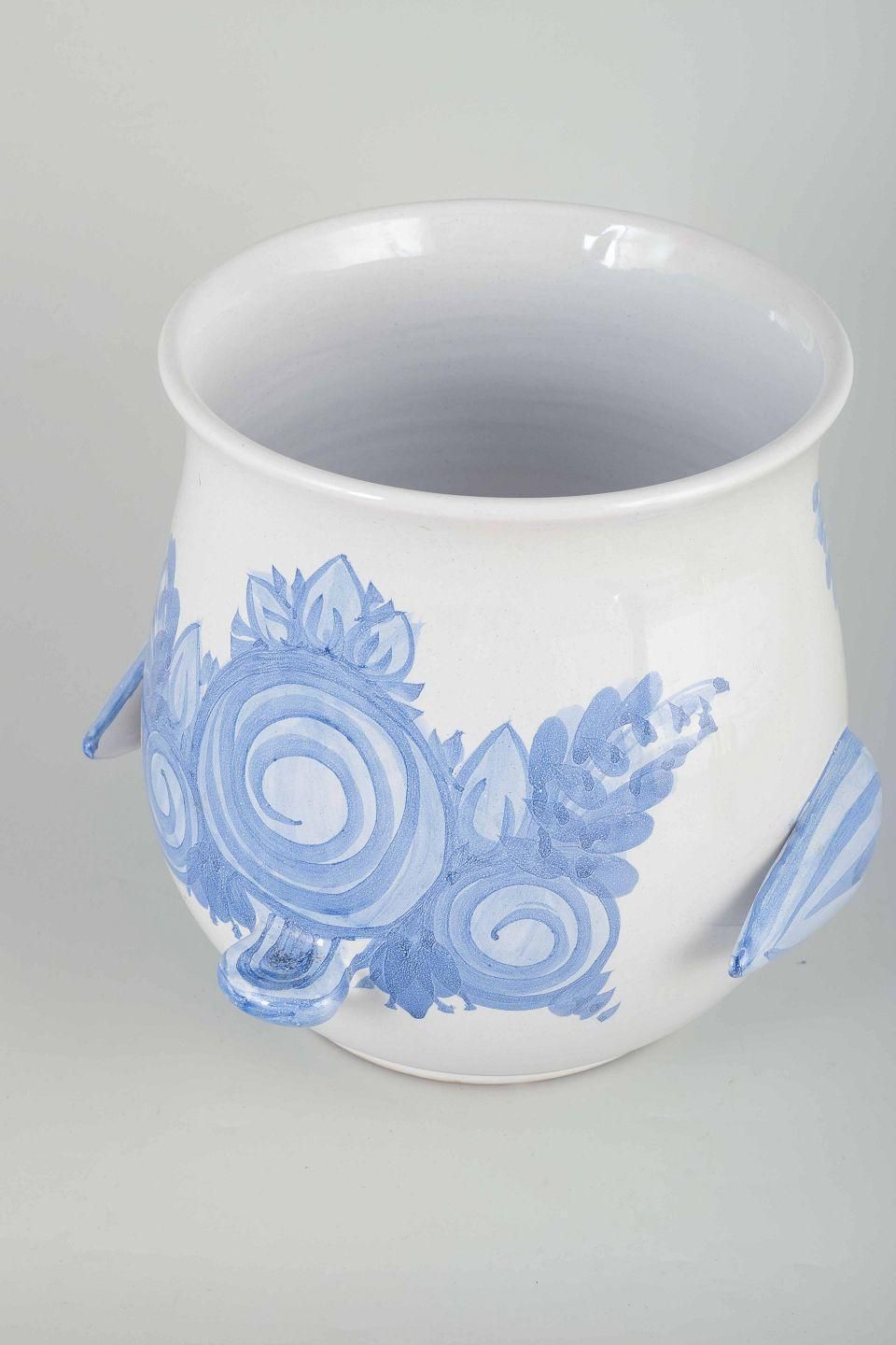 Bjørn Wiinblad. Flowerpot Cover In Faience With Blue Spiral And Floral Motifs. photo Home Decor