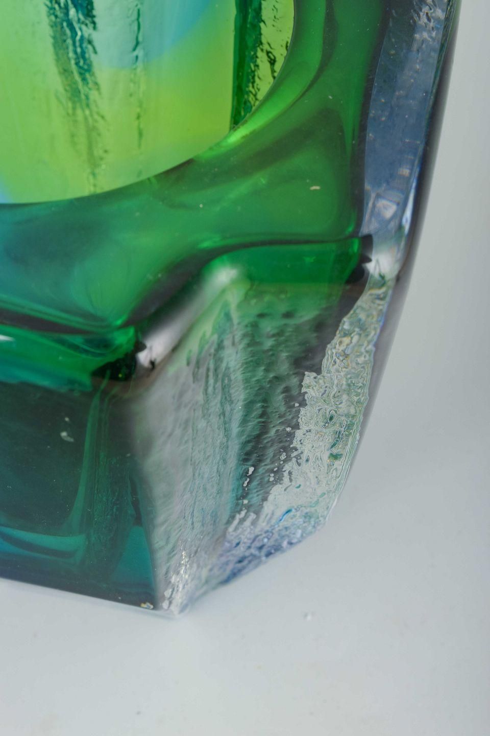 Göran Wärff For Kosta Boda. Organic Shaped Glass Vase In Blue And Green Tones. photo for sale