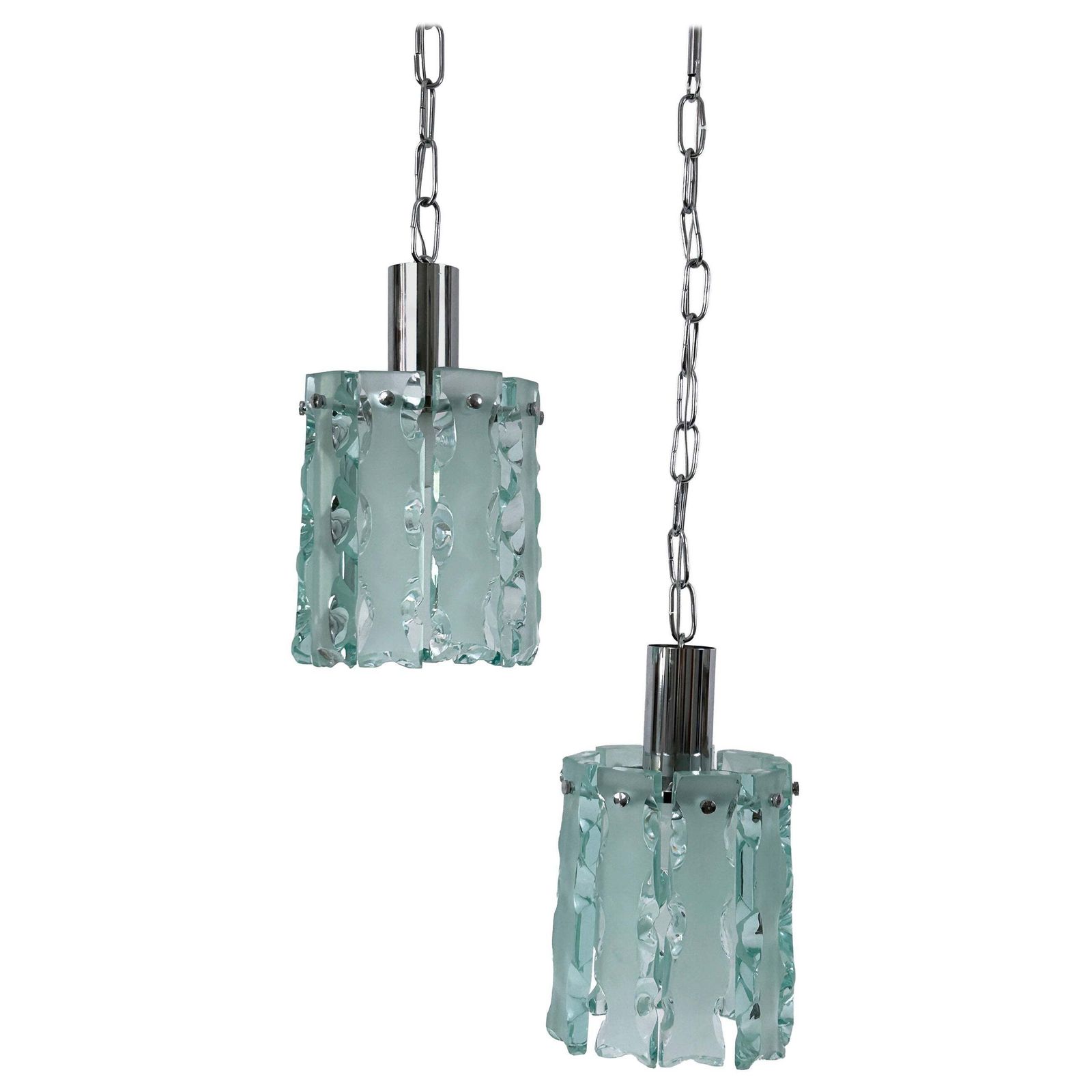 Set Of Two Elegant Mid Century Modern Pendant Lamps By Zero Quattro Italy 1970s