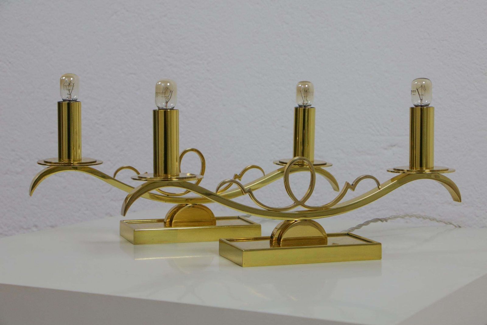 Art Deco Brass Table Lamps In The Style Of Jules Leleu, France, 1930s photo furniture