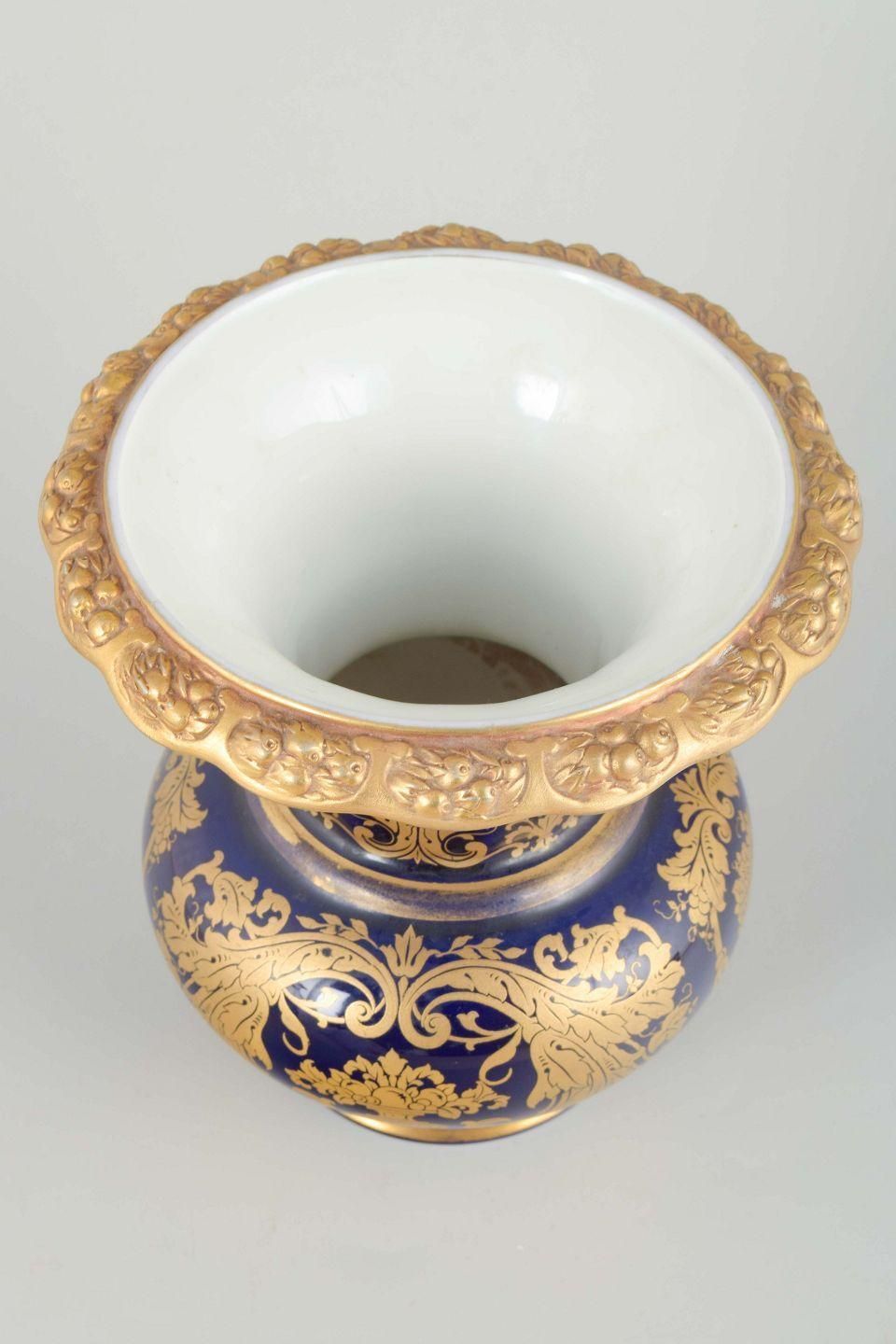 Rosenthal. Porcelain Vase With Deep Cobalt Blue Glaze And Gilded Floral Motifs photo furniture