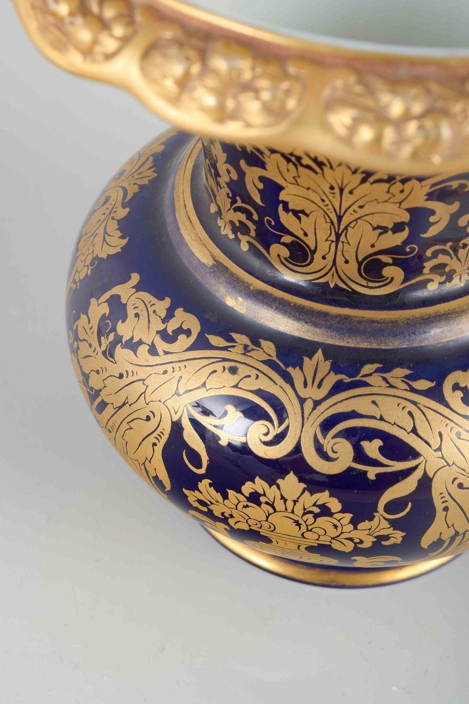 Rosenthal. Porcelain Vase With Deep Cobalt Blue Glaze And Gilded Floral Motifs photo for sale