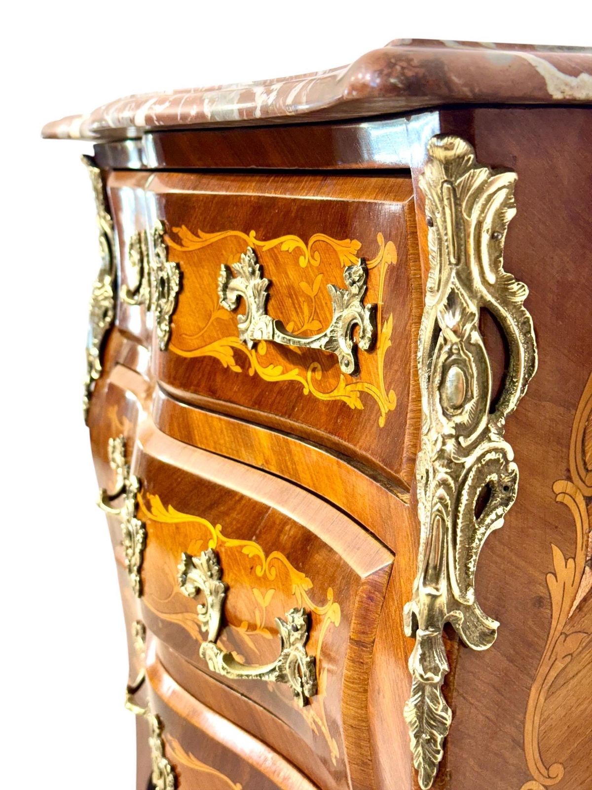 19th Century French Louis XV Style Marquetry Commode With Breccia Marble Top photo Furniture