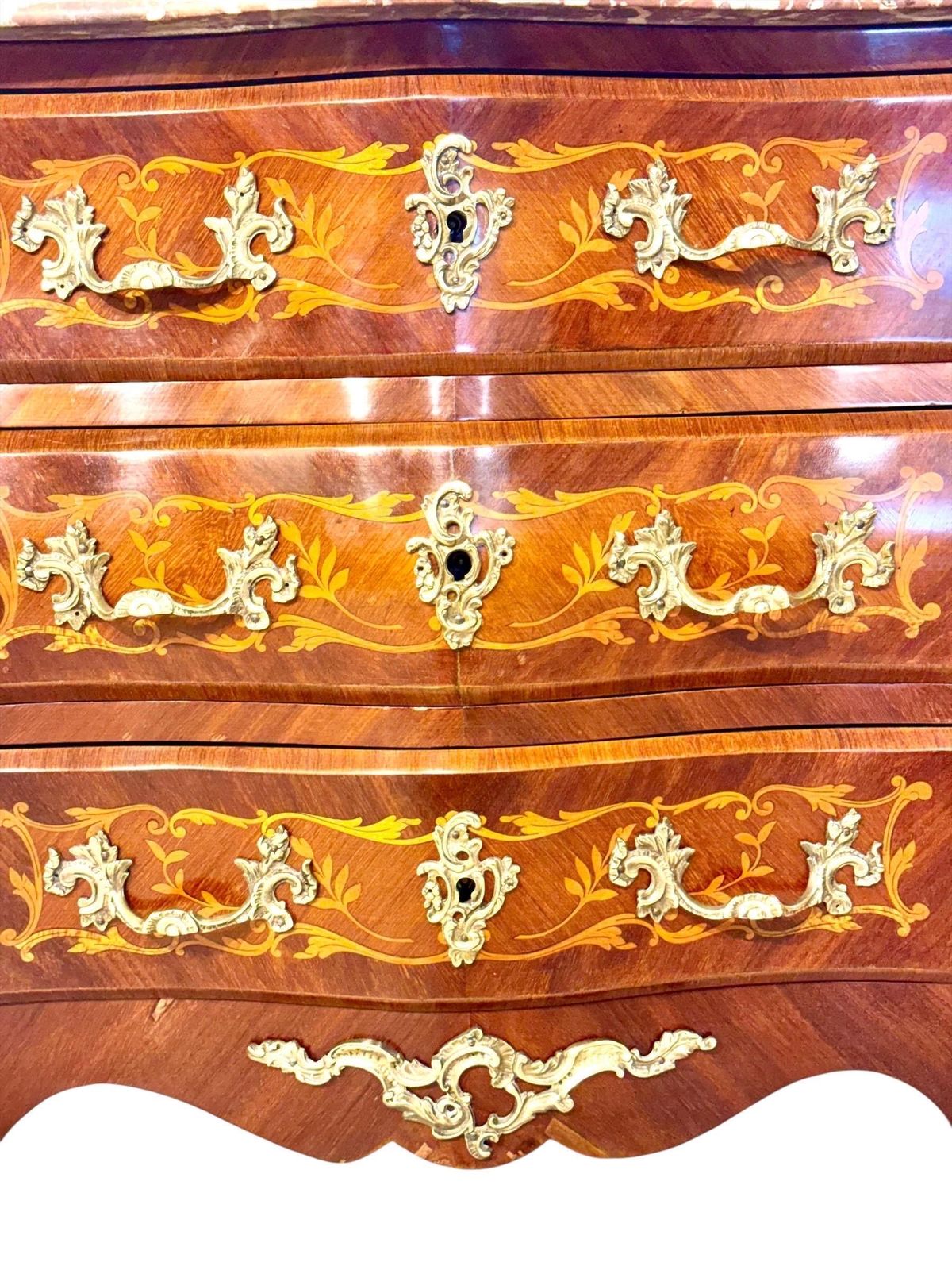3085.0 19th Century French Louis XV Style Marquetry Commode With Breccia Marble Top photo