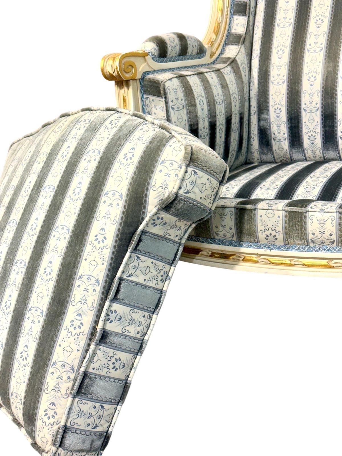 photo for sale Early 20th Century French Louis XVI Style Painted And Gilded Two Seat Sofa