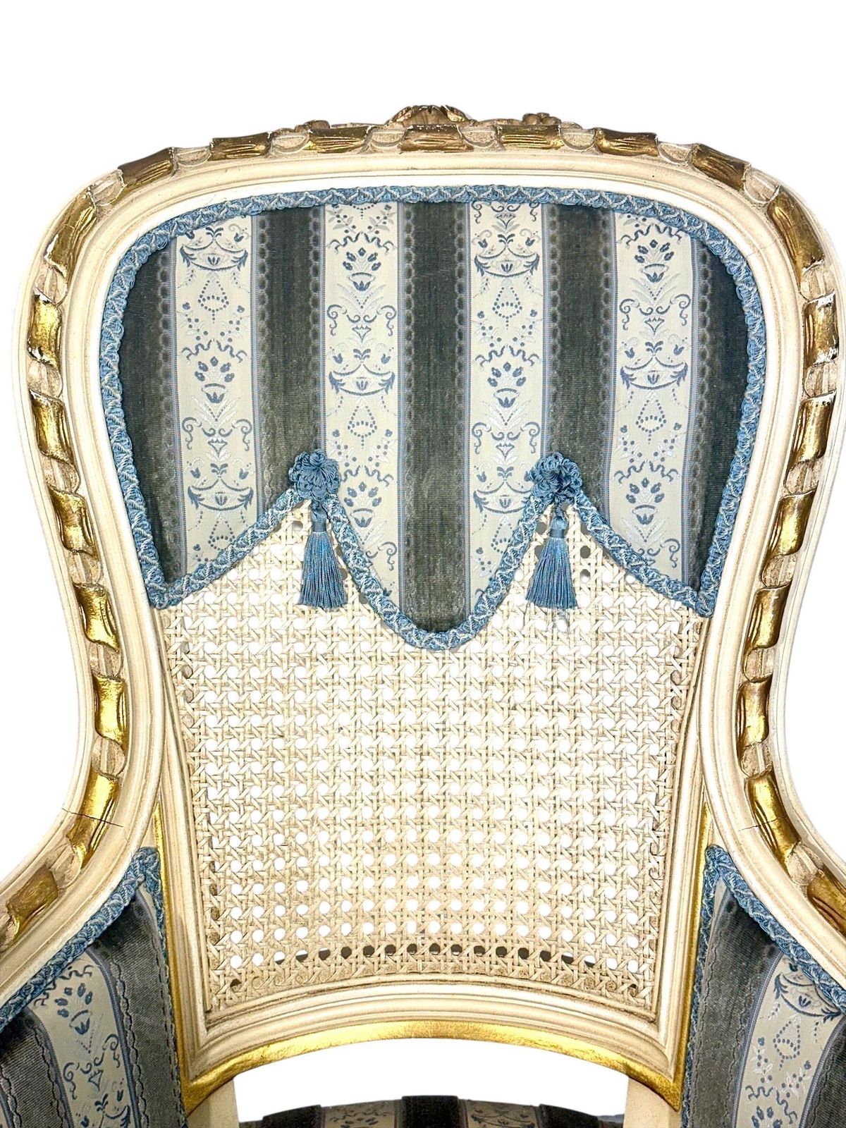 Set Of Eight French Louis XVI Style Painted & Gilt Dining Chairs, Caned Backs photo 6267.0