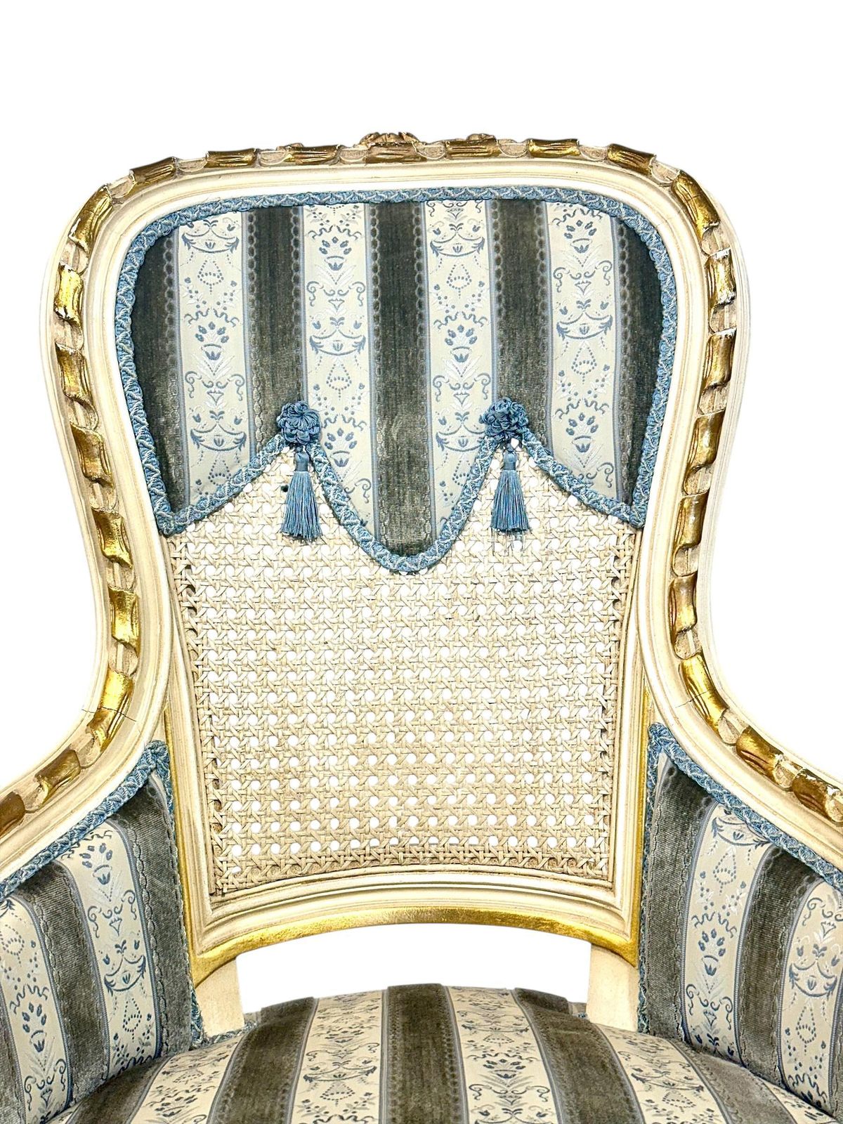 6267.0 Set Of Eight French Louis XVI Style Painted & Gilt Dining Chairs, Caned Backs photo