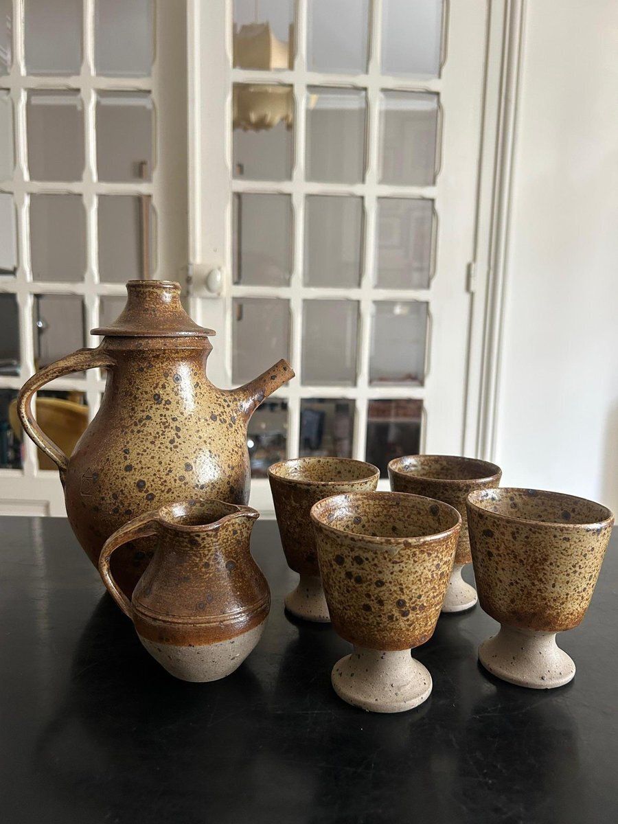 Stoneware Service By Atelier Charles Gaudry, 1970s, Set Of 6