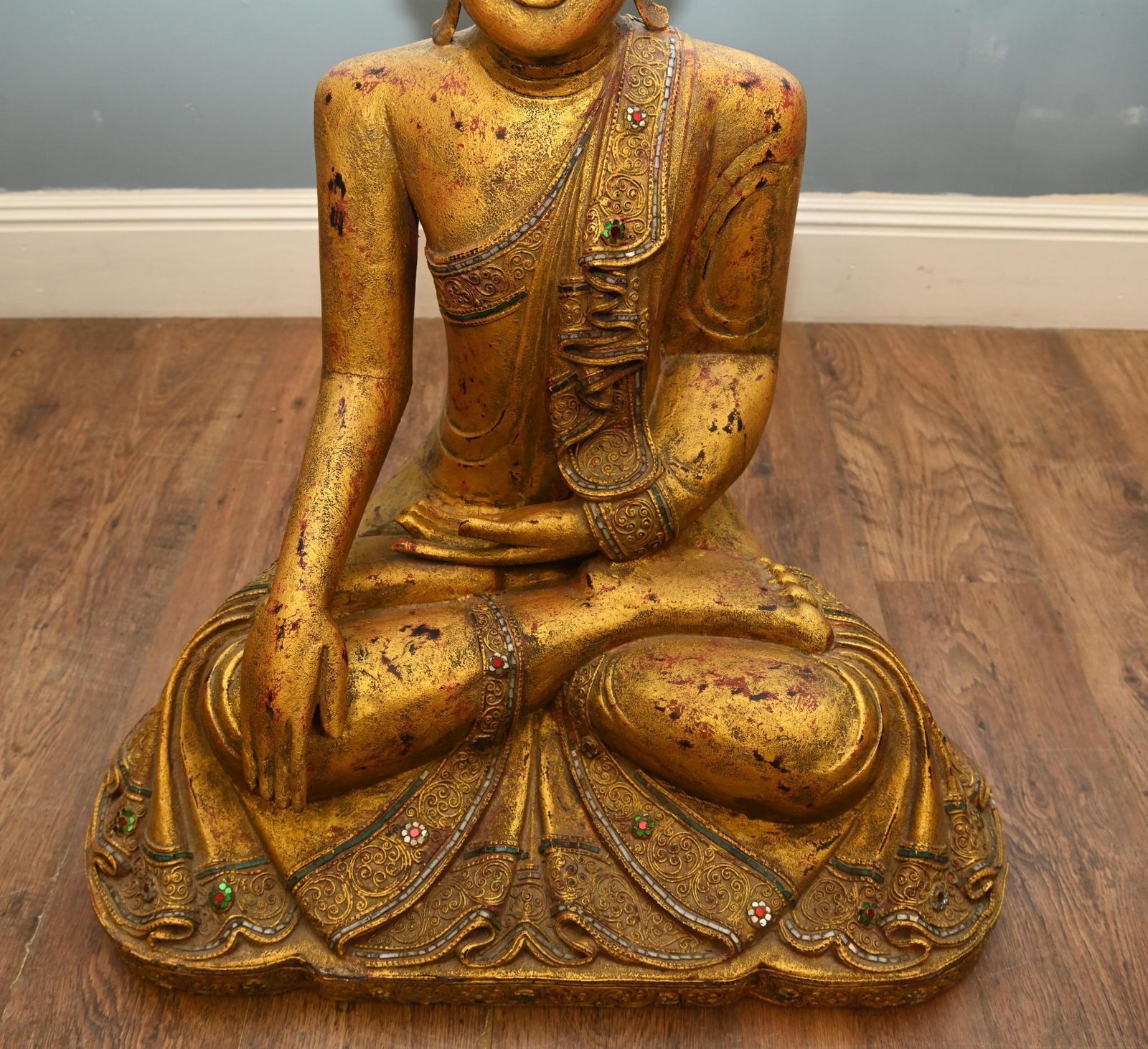 Carved Burmese Buddhist Statue Lotus Buddha Carving Myanmar photo Art