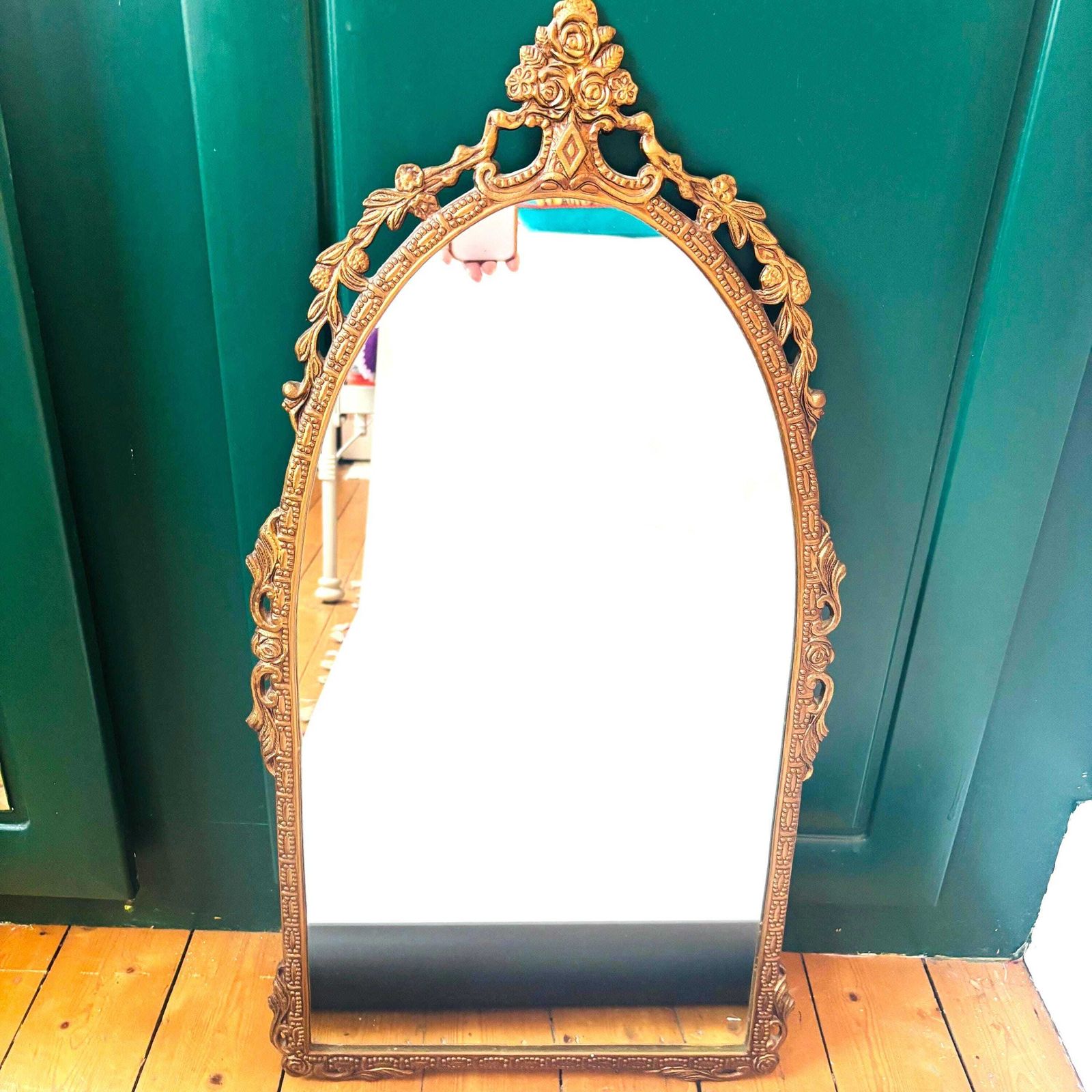 Home Decor Decorative Antique Brass 1930s Mirror Metal Gold Gilt Collectable Art Deco Made In England photo