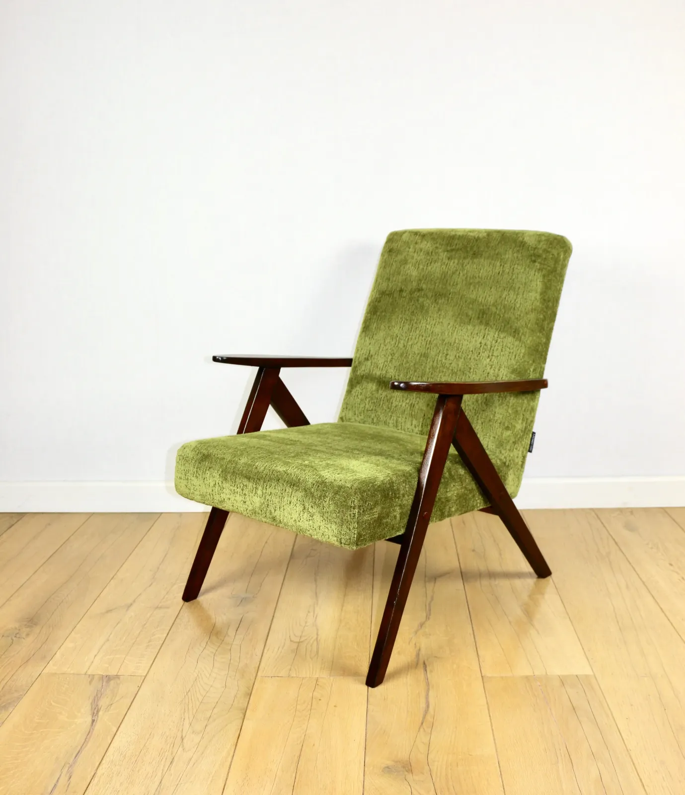 Italian Dining Tableclassic Armchair Var B 310 1960s Vintage Olive Structured Velvet   Dark Wood photo 368.0