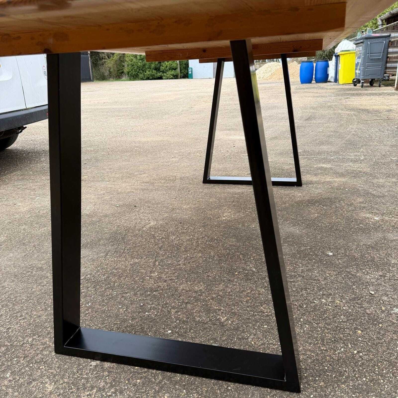 photo for sale Reclaimed Pine Farmhouse Table Modern Trapezium Metal Industrial Legs Seats 6/8