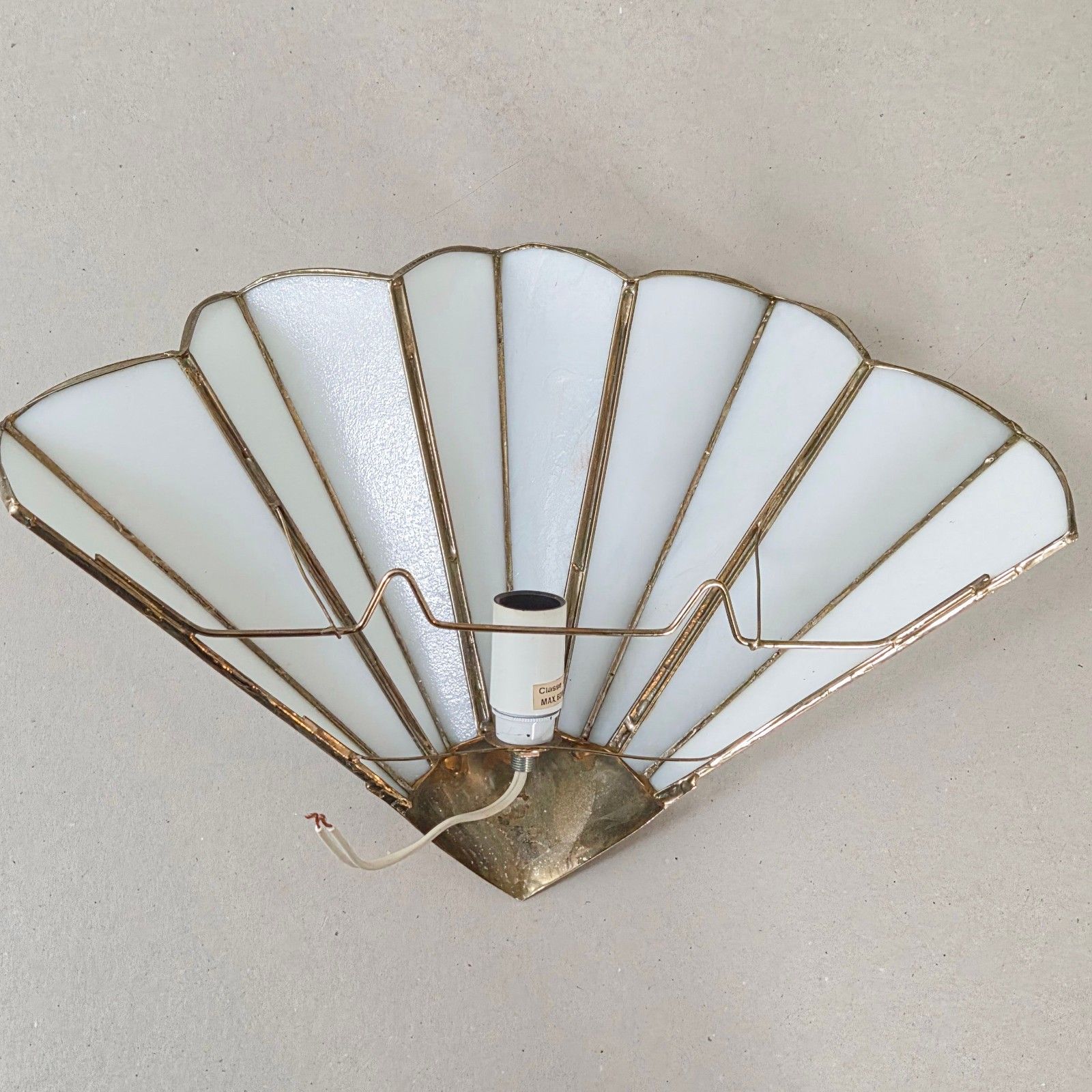 Vintage 1970s Brass & Mother Of Pearl Glass Paste Fan Sconce Art Deco photo Lighting