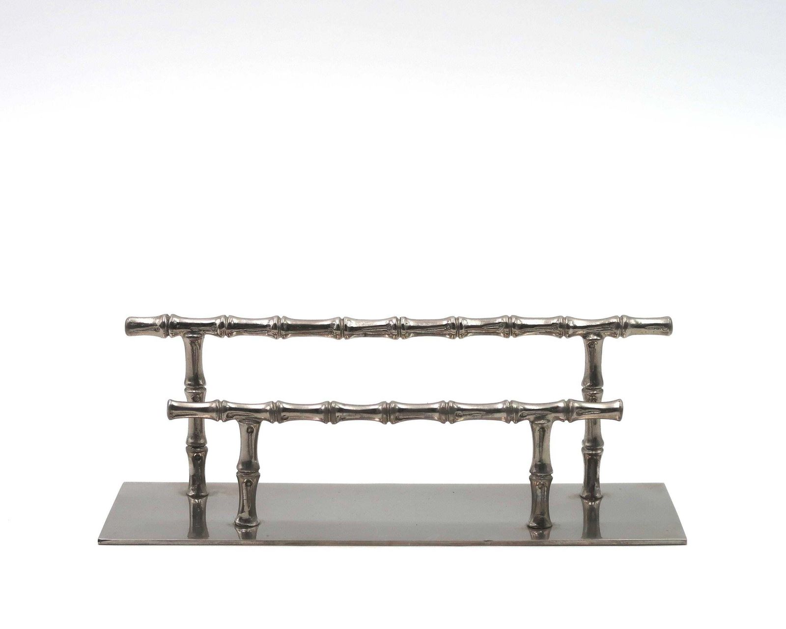 French Silver Metal Bamboo Letter Holder, 1950s / Desk Organizer, Rack, Home Decor photo furniture