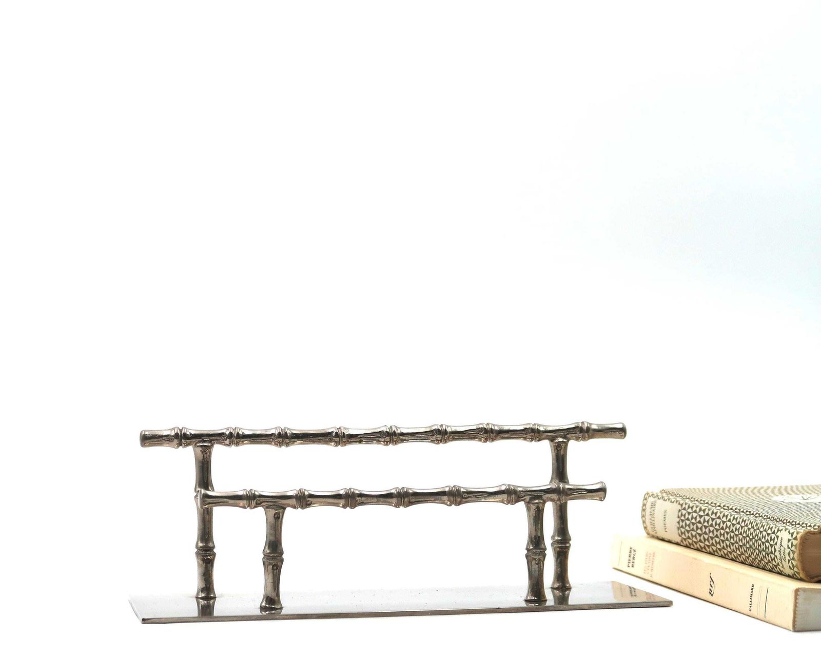 French Silver Metal Bamboo Letter Holder, 1950s / Desk Organizer, Rack, Home Decor photo for sale