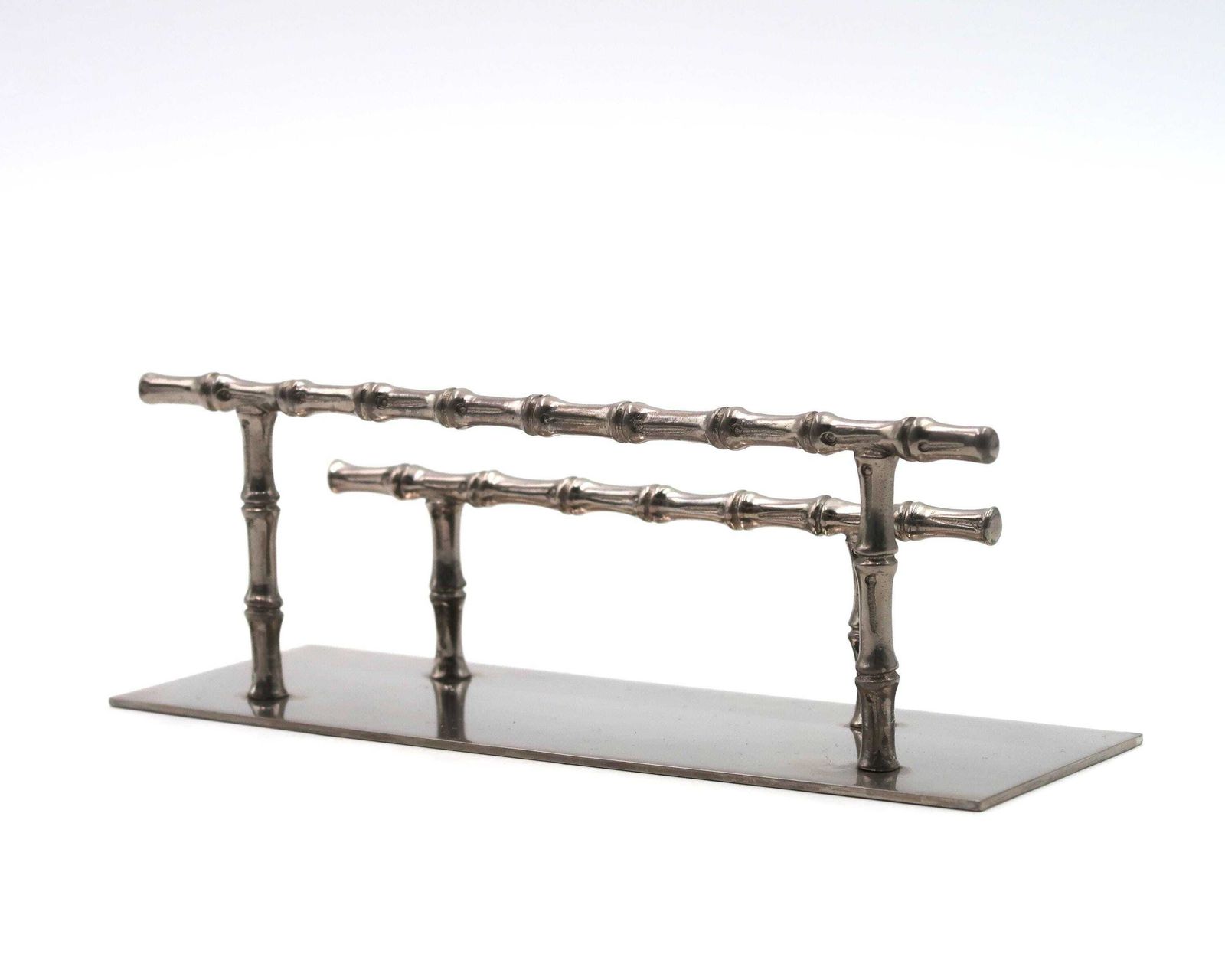 French Silver Metal Bamboo Letter Holder, 1950s / Desk Organizer, Rack, Home Decor photo vinterior