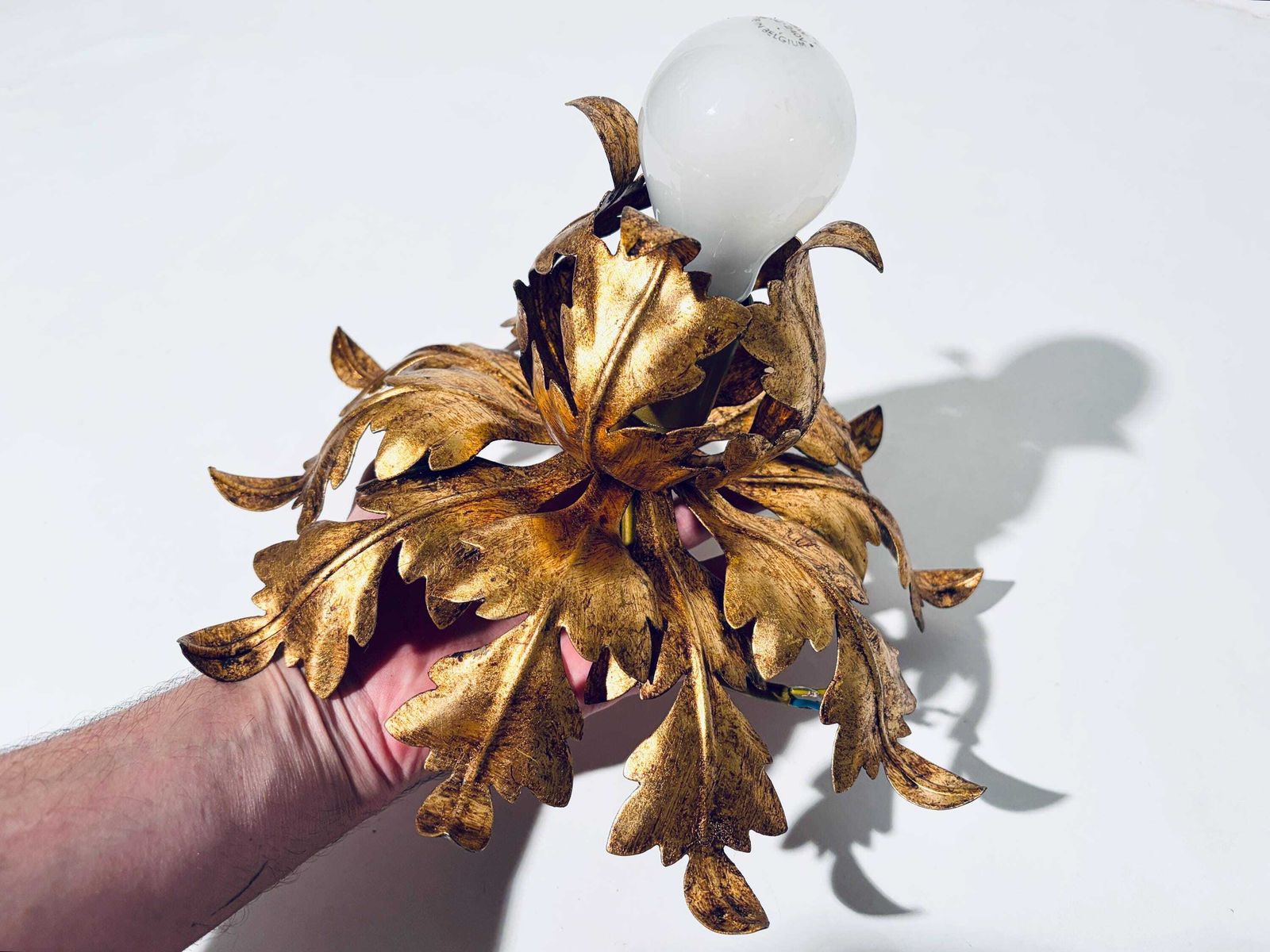 photo furniture Florentine Metal Floral Gold Plated Ceiling Lamp / Vintage Hollywood Regency Decor
