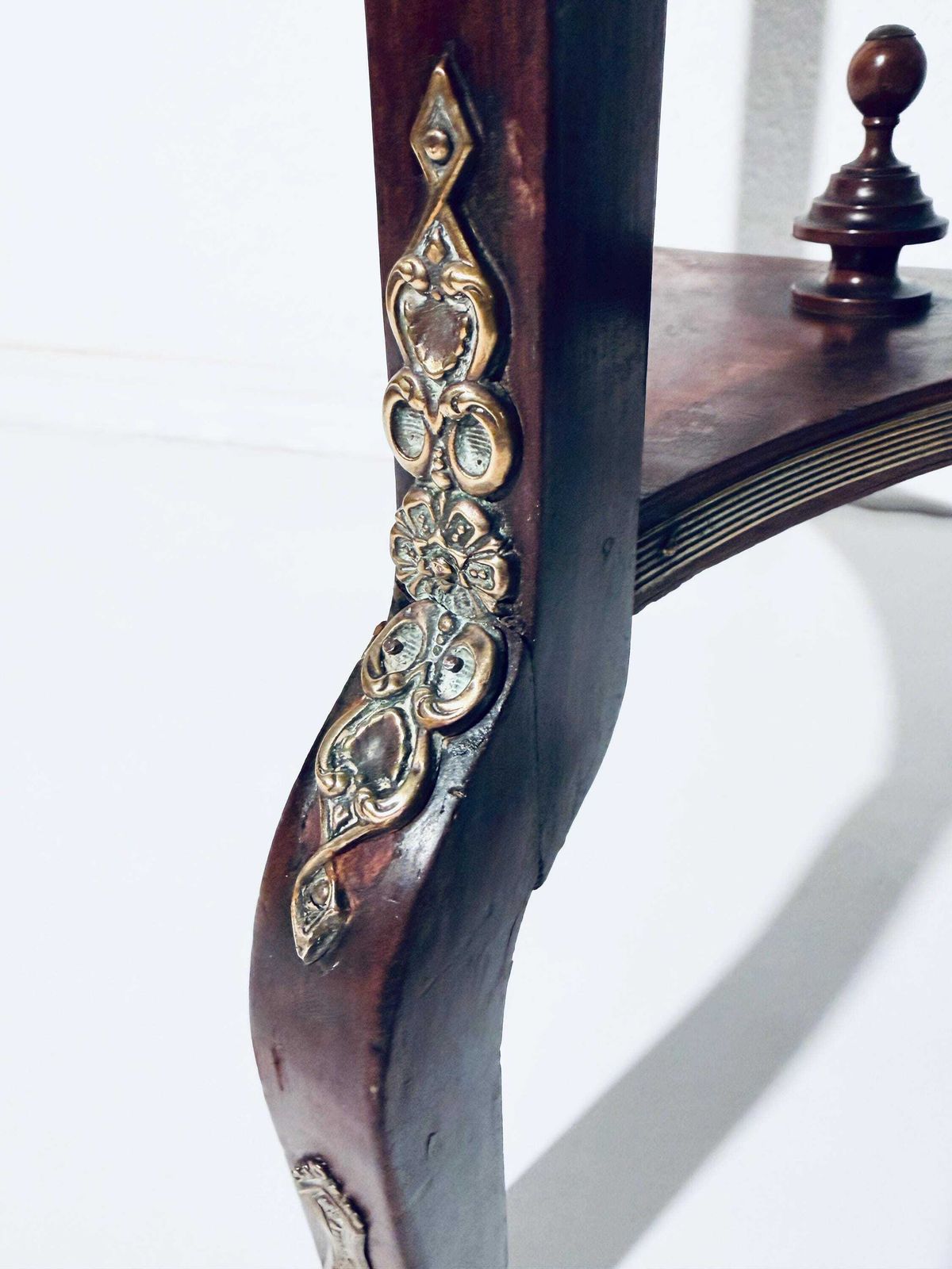 photo for sale Antique Round Louis XVI Wooden Flower Table Jardiniere With Ceramic Tile Tree Motif / 1890s France