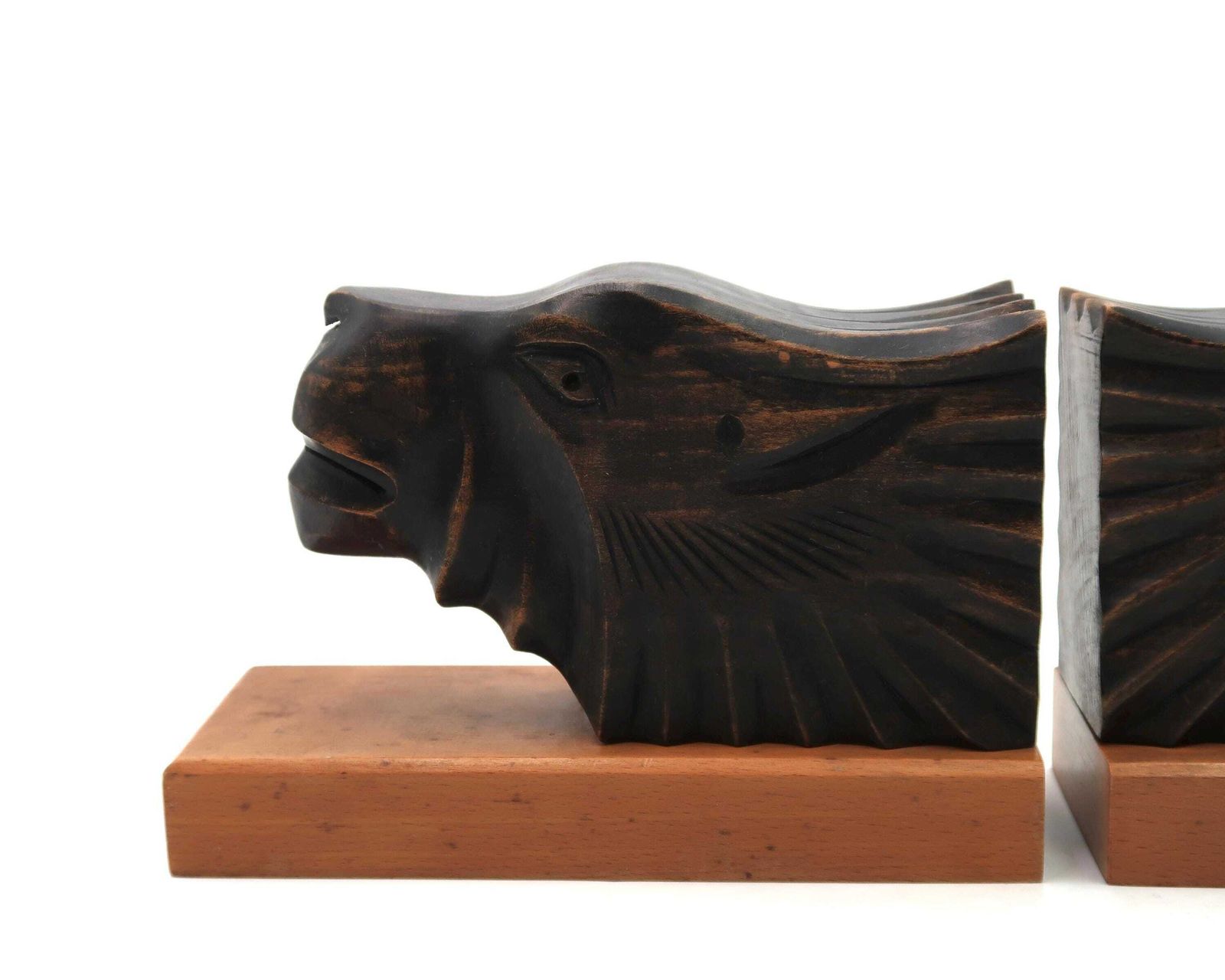 Franse Art Deco Boekensteun In Gesneden Hout, Katachtige Koppen / Sculptuur, Kunst, Boekensteun, Dier, Woondecoratie photo Woonaccessoires