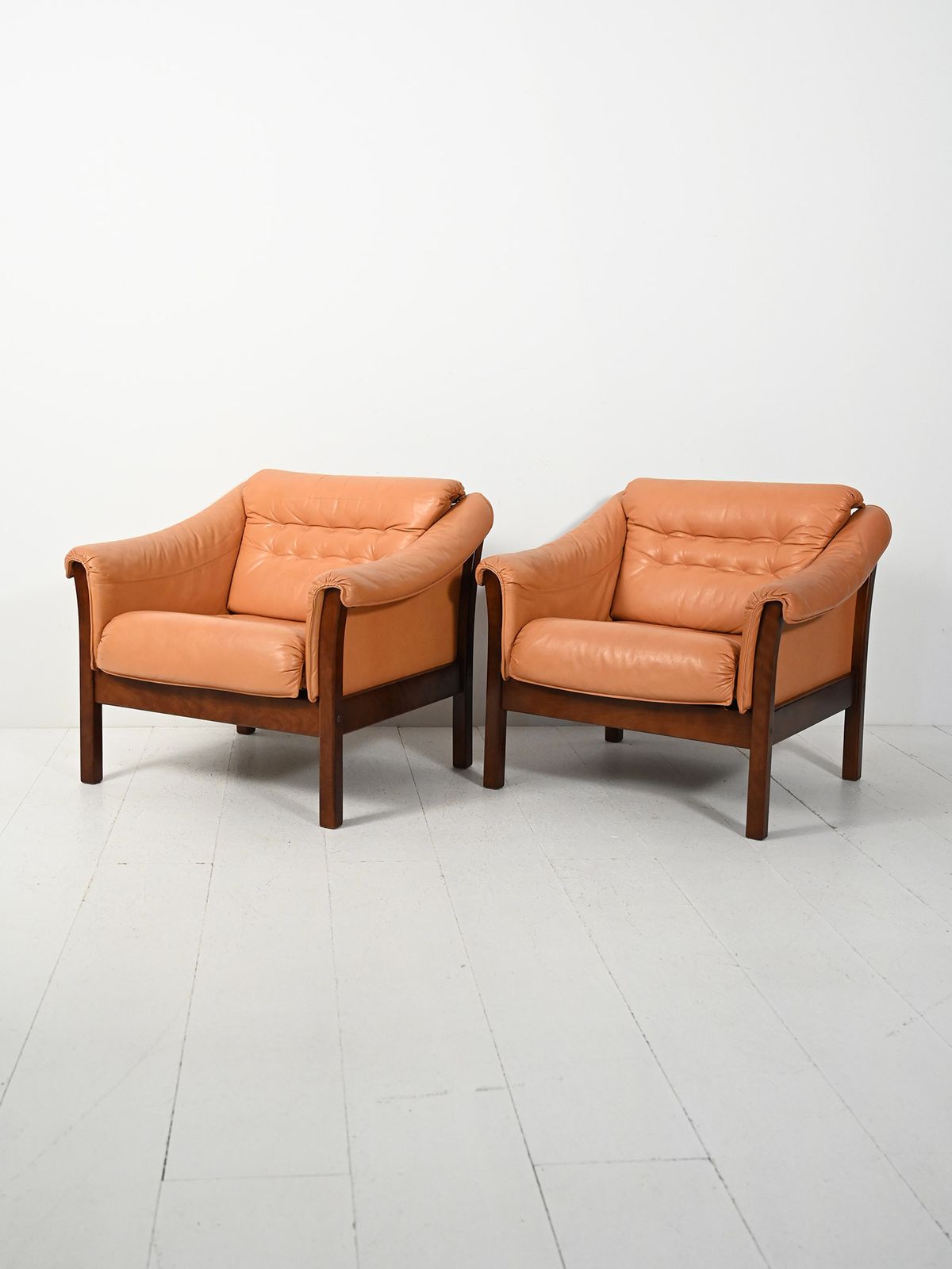 Pair Of Scandinavian Leather Armchairs From The 1950s photo for sale