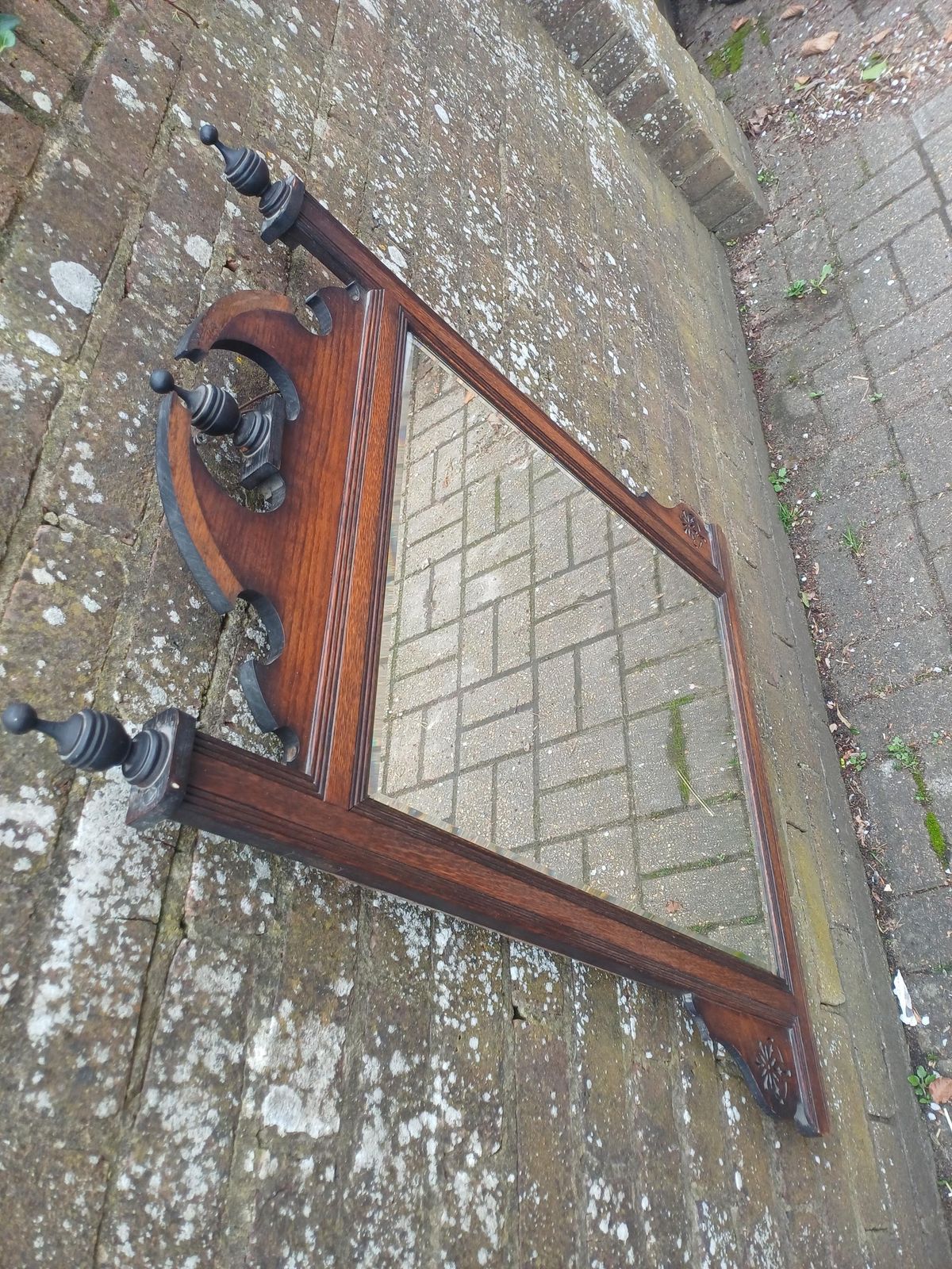 Large Victorian Solid Oak Over Mantel Or Wall Mirror Bevelled Glass Antique Wall Mirror With Fretwork Pediment & Finials photo buy