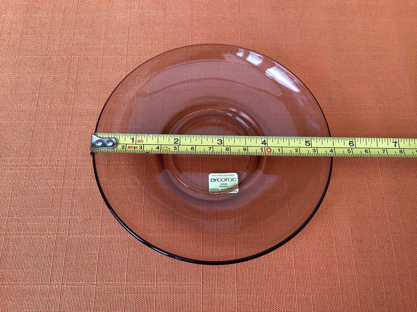 photo for sale 1980s Arcoroc Fumé Smoked Glass Tea Set, Retro French Cups Saucers Plates