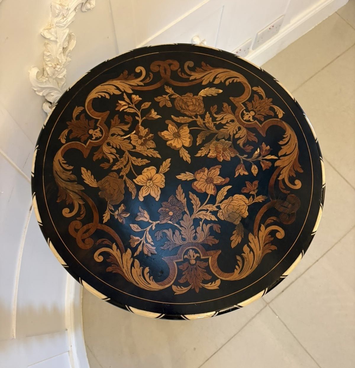 Quality Antique Italian Ebonised And Marquetry Inlaid Pedestal Occasional Centre Table photo buy