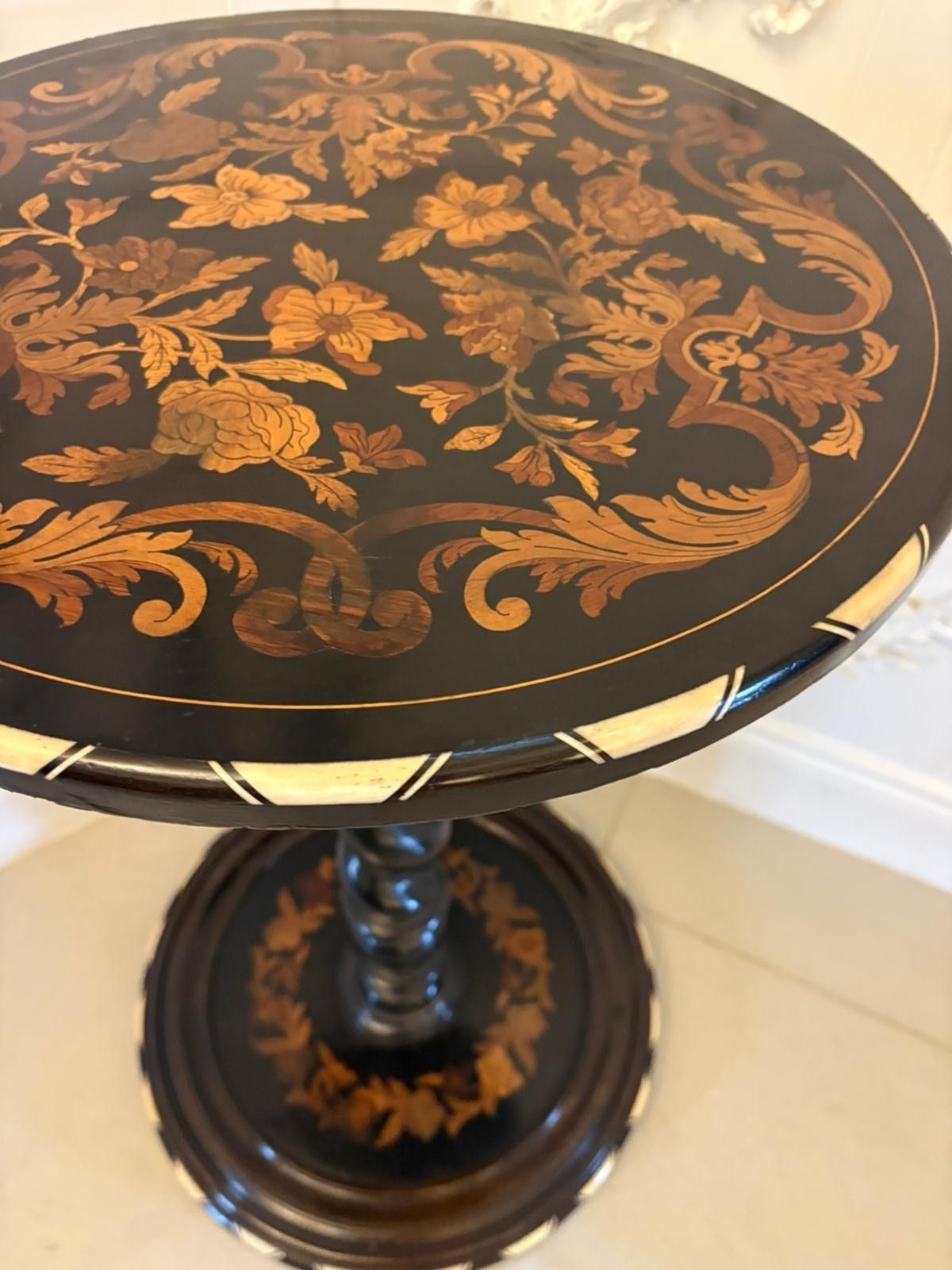 photo furniture Quality Antique Italian Ebonised And Marquetry Inlaid Pedestal Occasional Centre Table