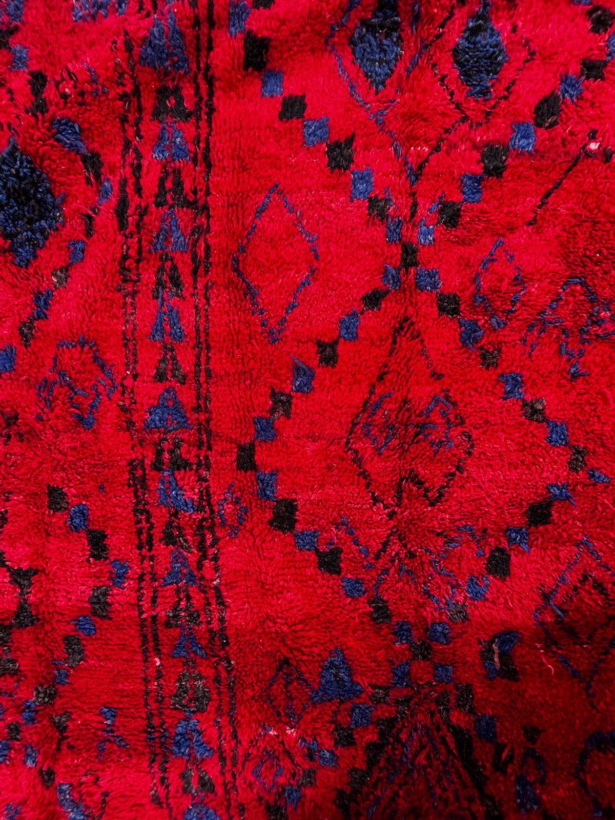 Vintage Moroccan Boujad Rug – Red & Blue Tribal Berber Carpet – 200 × 360 Cm photo vintage