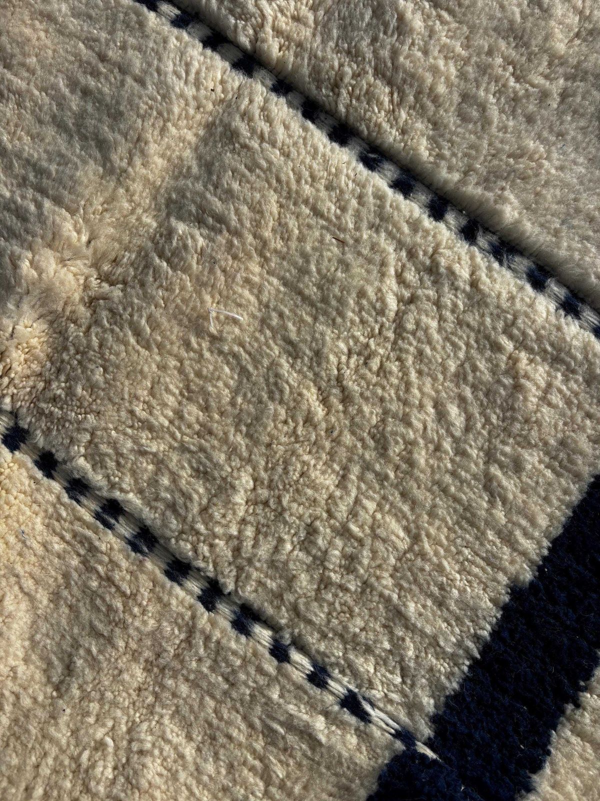 photo for sale Handmade Moroccan Mrirt Wool Rug 210x310 Cm– White Minimal Geometric Design – Luxury Berber Area Rug – Modern Boho Home Decor