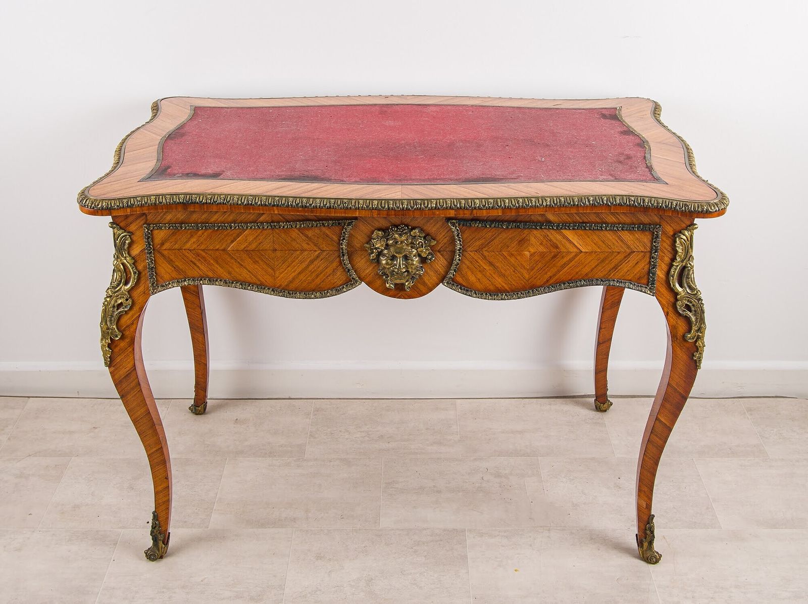 Antique French Kingwood Writing Table Ormolu Mounts Bacchus Mask Louis XV Style C1880 photo vinterior