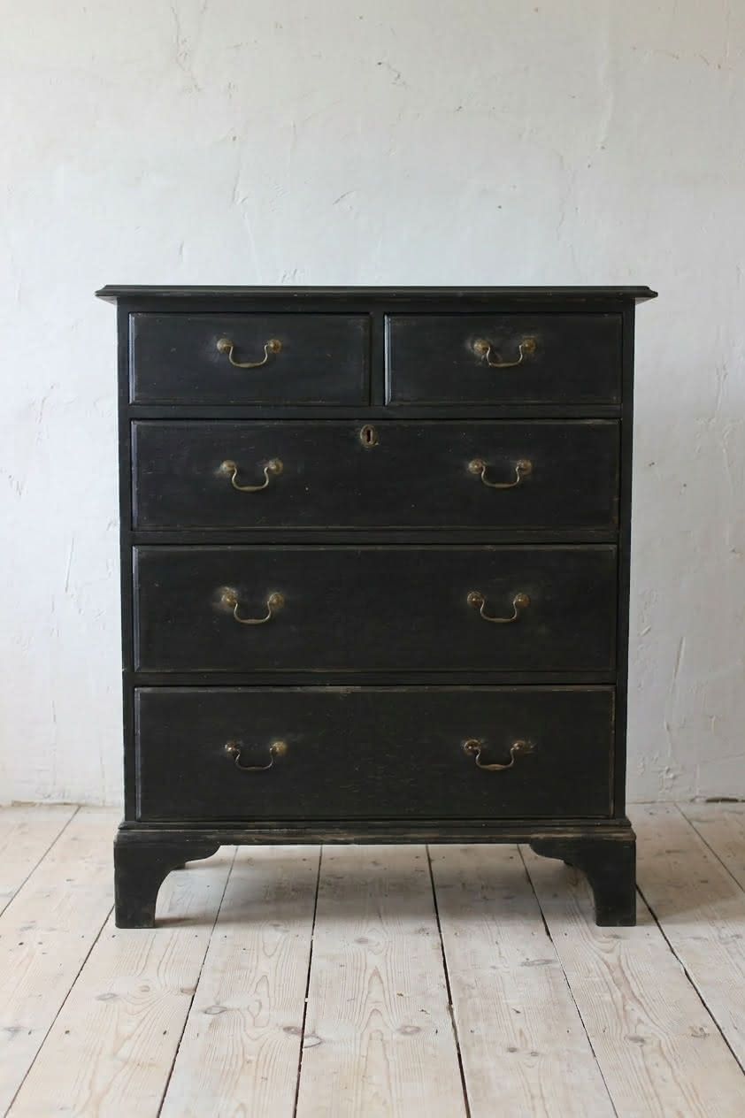 Georgian Black Tall Pine Chest Of Drawers