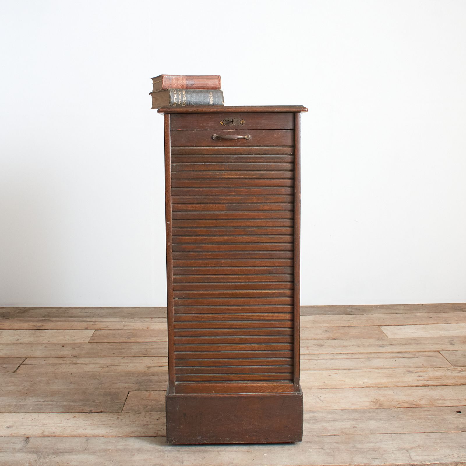 Antique French Single Oak Tambour Filing Cabinet