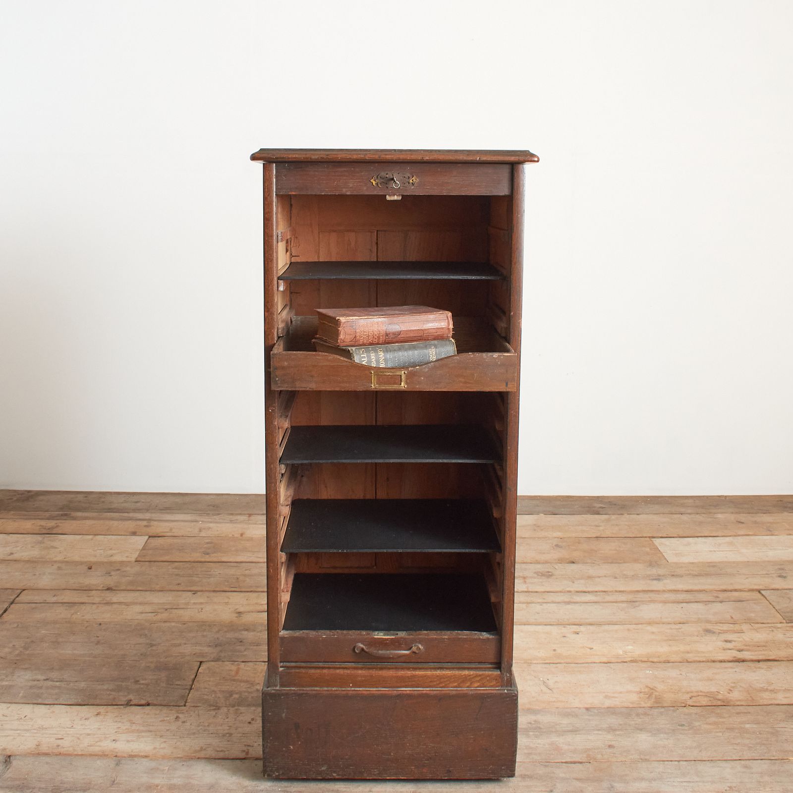 Antique French Single Oak Tambour Filing Cabinet photo for sale