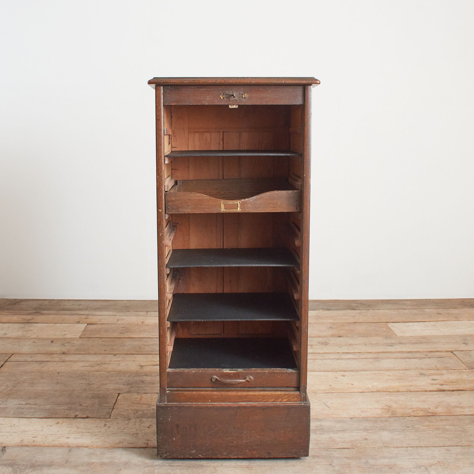 Antique French Single Oak Tambour Filing Cabinet photo Furniture