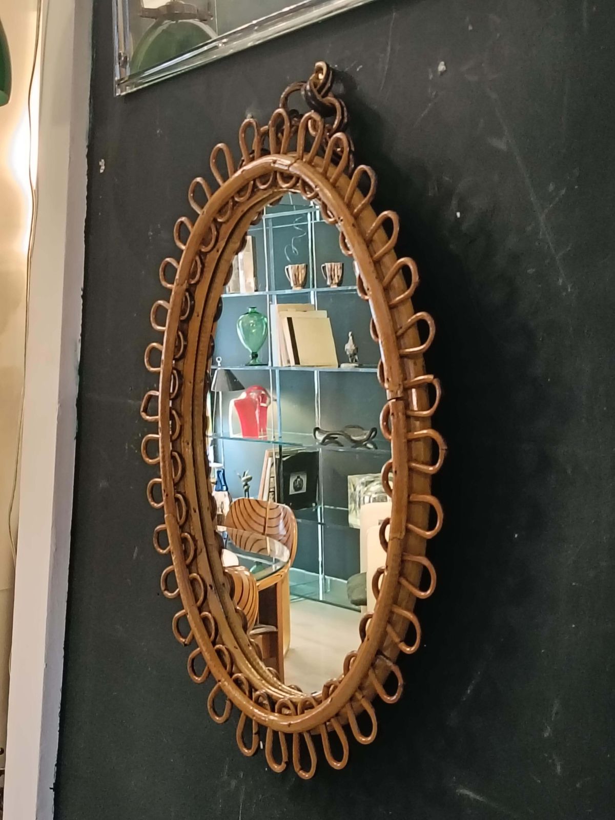 Olaf Von Bohr Style Oval Wall Mirror In Rattan, Italy 1960s. photo buy