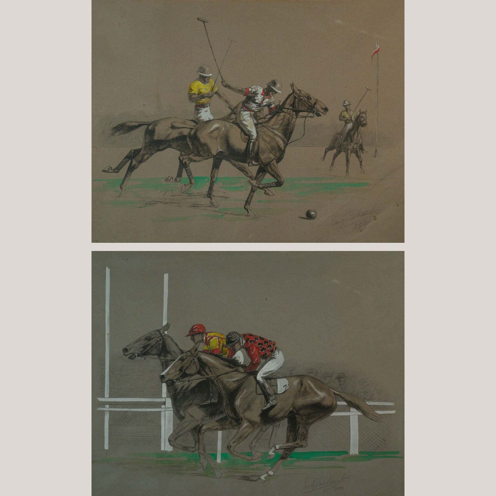 Ruitersportscènes – Polo In Deauville En Paardenrace In Longchamp, Naar Eugène Pechaubès