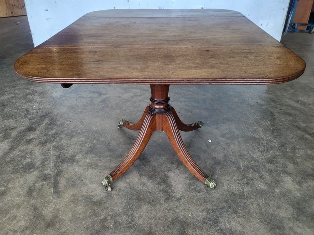 Antique Georgian Pedestal Drop Leaf Occasional Dining Table Drawers photo for sale