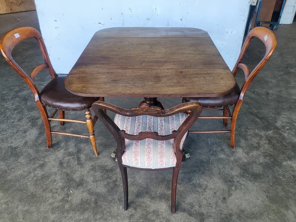 Antique Georgian Pedestal Drop Leaf Occasional Dining Table Drawers photo Furniture